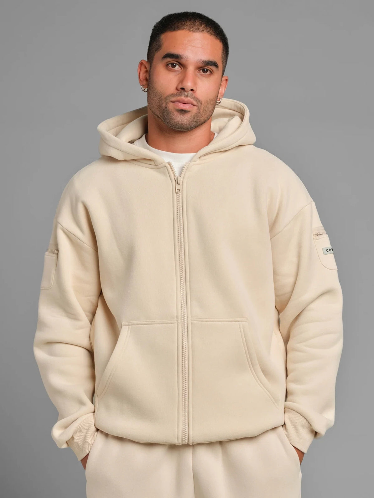 Zip Front Hoodie - Bone