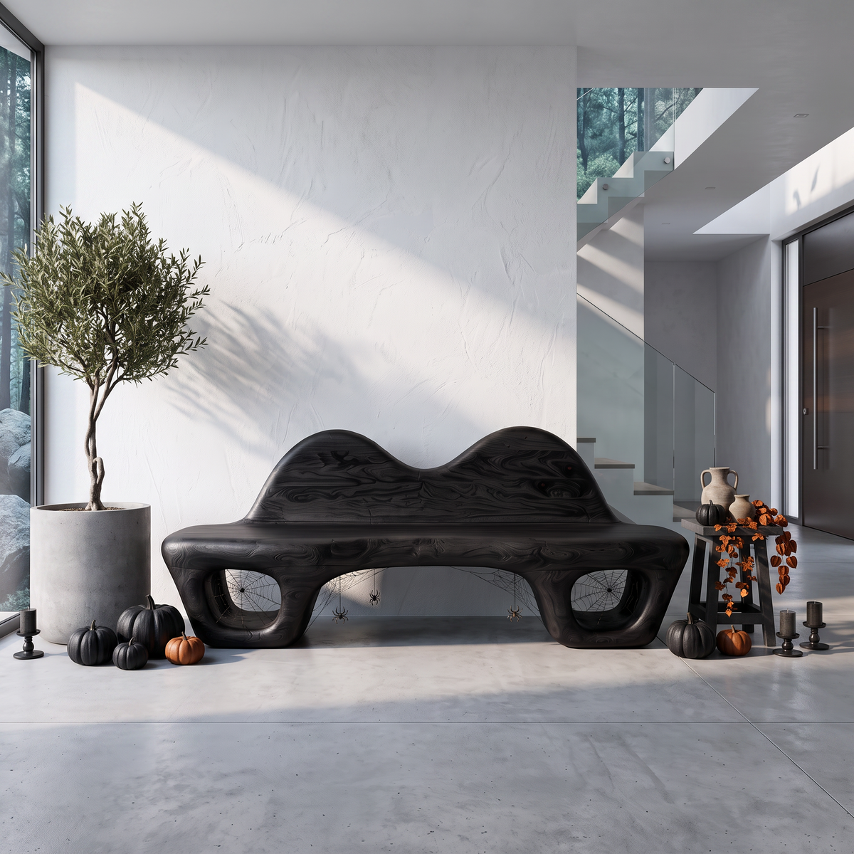 Gothic Halloween Accent Bench With Dramatic Rounded Silhouette For Hallway