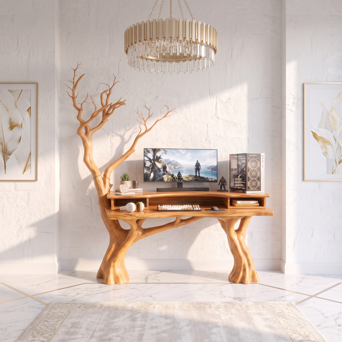 Organic Office Desk With Branch Inspired Frame For Home Office