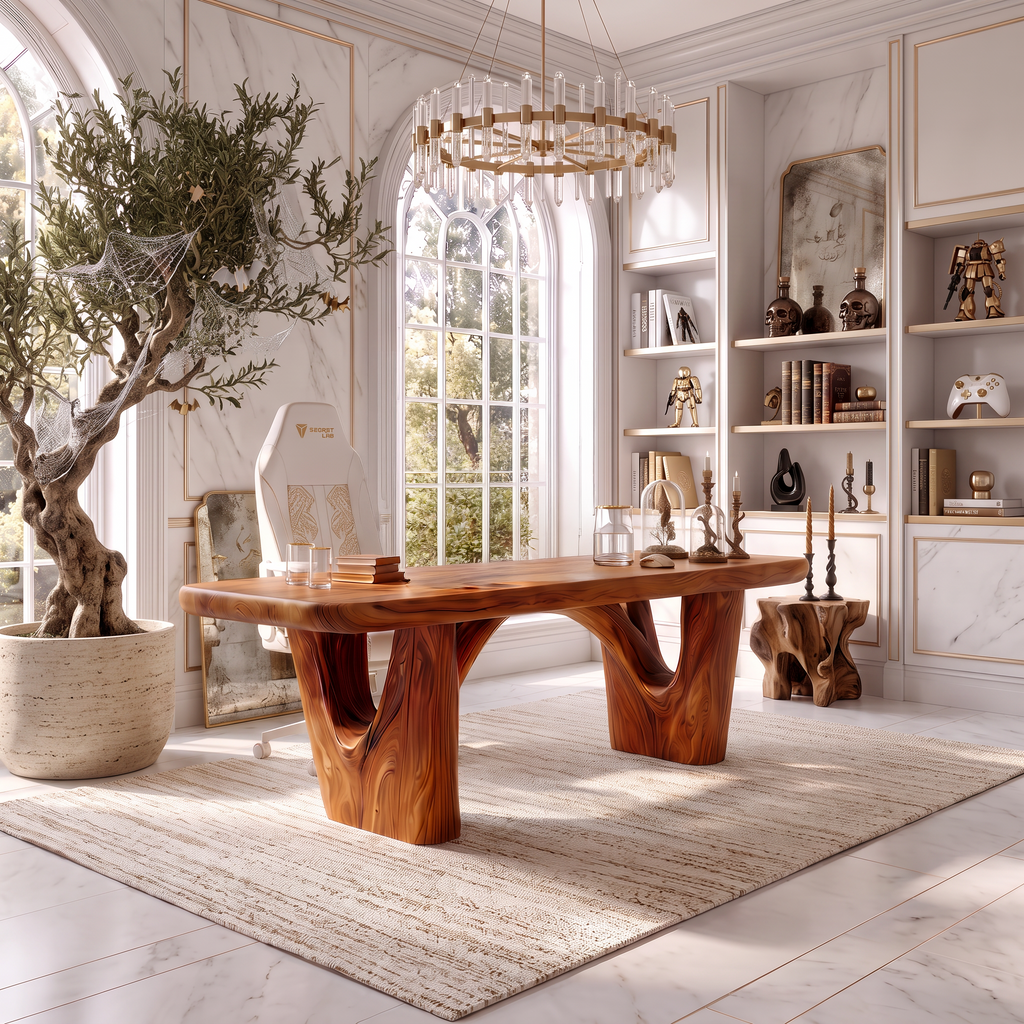 Rustic Writing Desk With Curved Arch Supports For Home Office