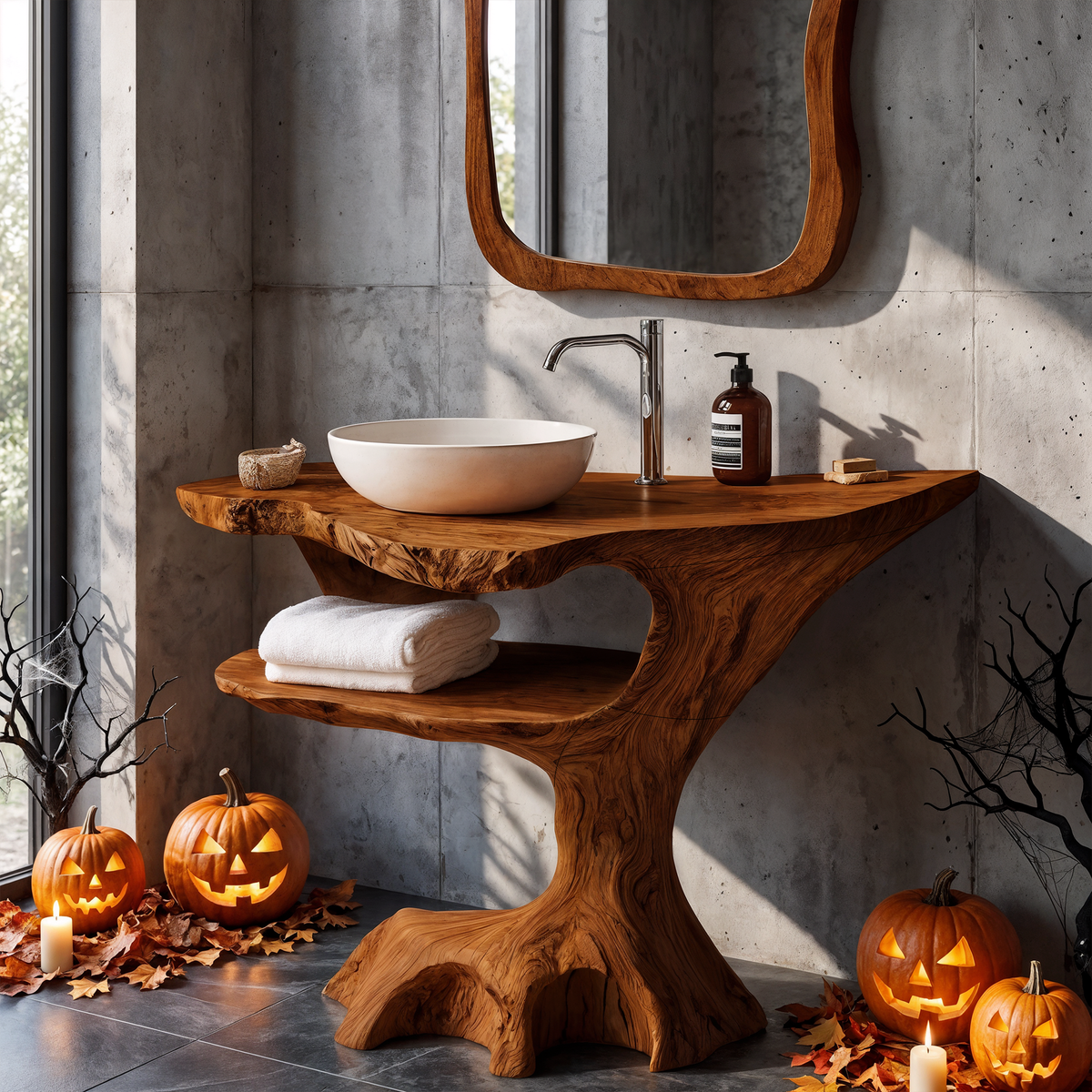 Contemporary Halloween Single Bathroom Vanity With Sculptural Branch Support For Bathroom