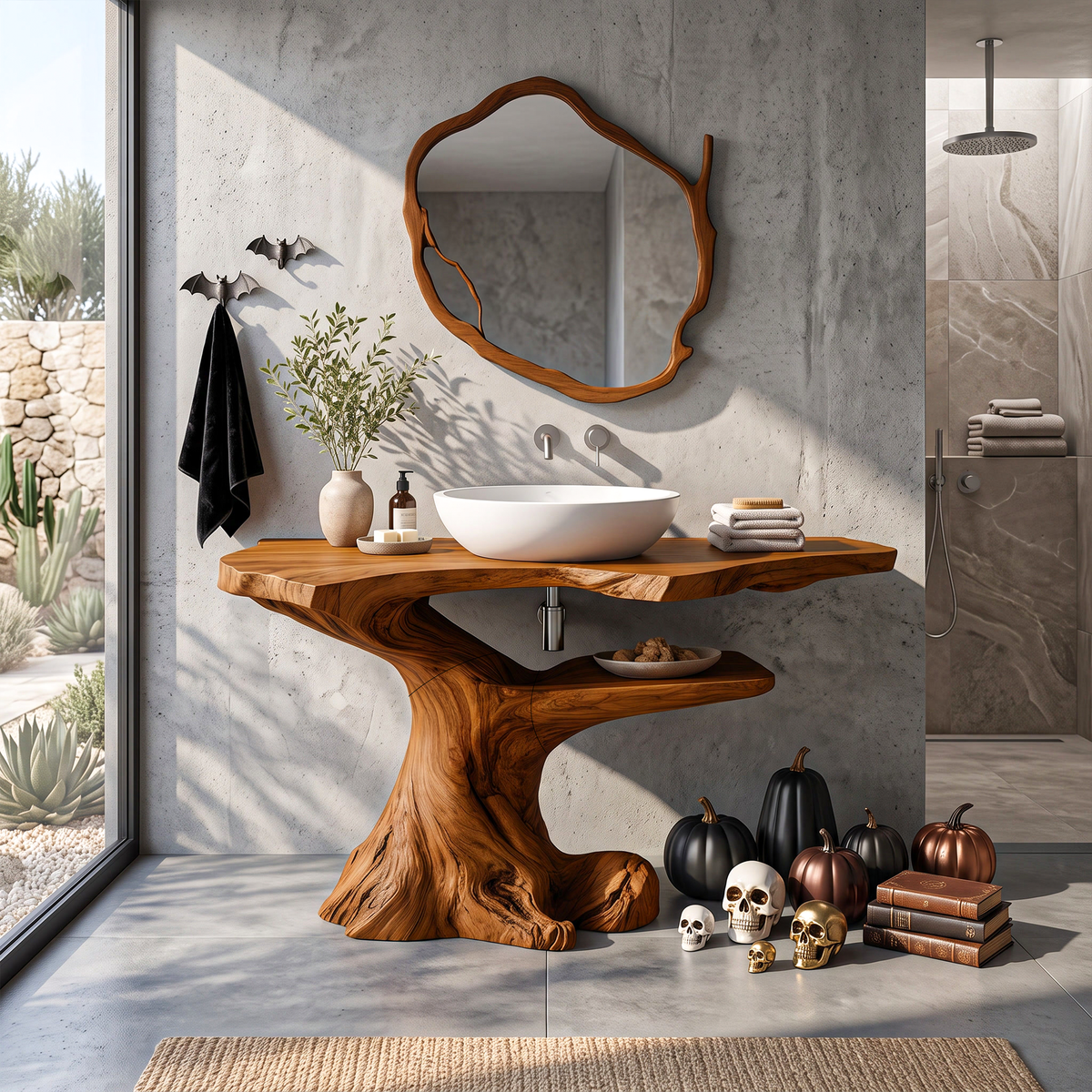 Modern Halloween Bathroom Vanity With Asymmetrical Base For Bathroom