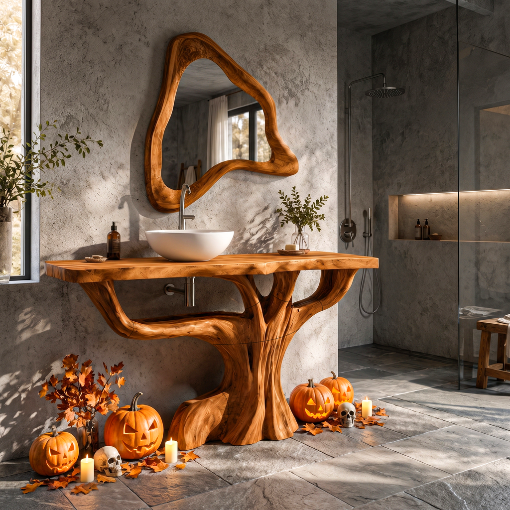 Contemporary Halloween Single Bathroom Vanity With Branch Inspired Base For Bathroom