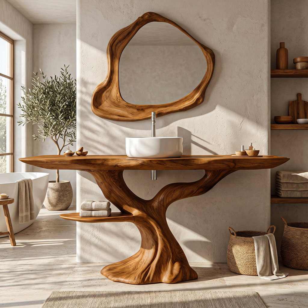 Rustic Bathroom Vanity With Bold Tree Root Design For Bathroom