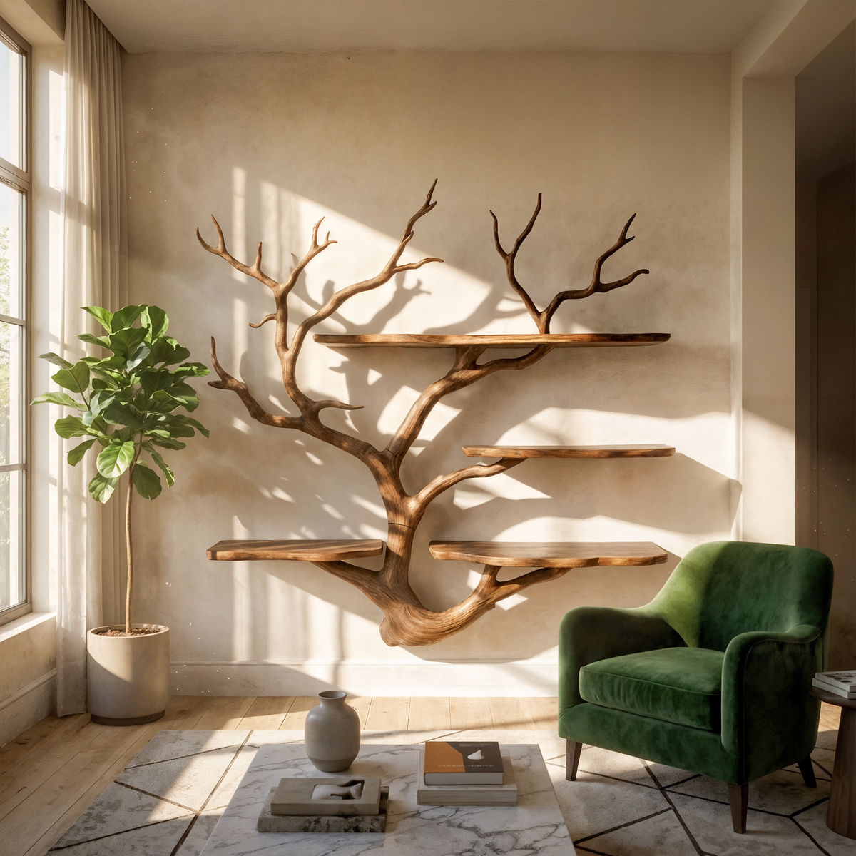 Sculptural Tree Wall Shelf