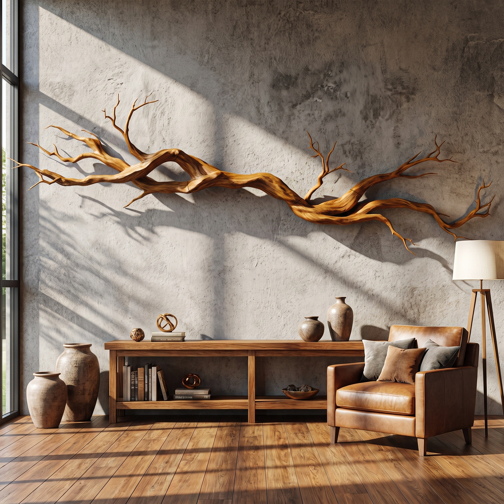 Natural Vine Carved Solid Wood Wall Sculpture Modern Decor