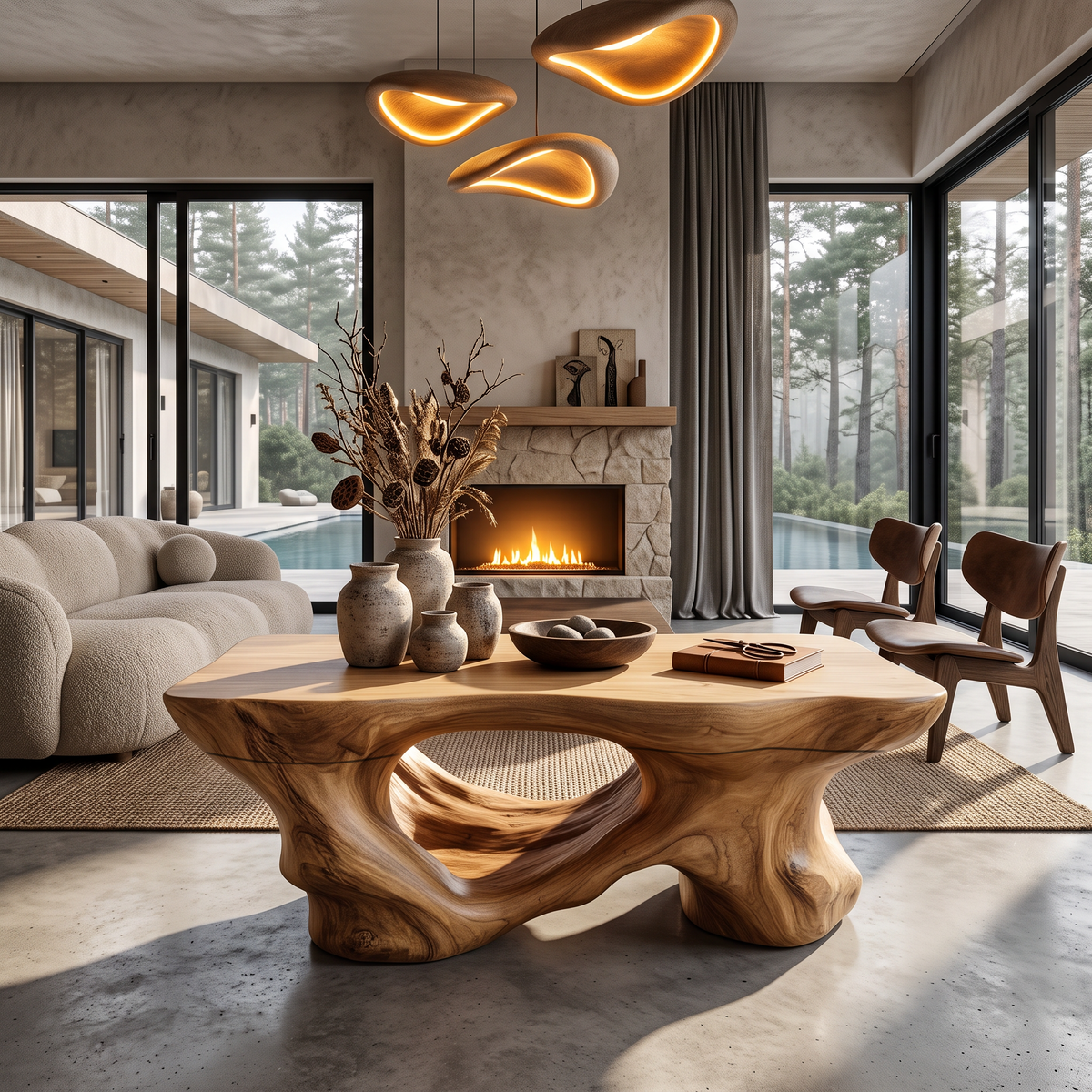 Rustic Coffee Table With Sculptural Root Form Legs For Lounge