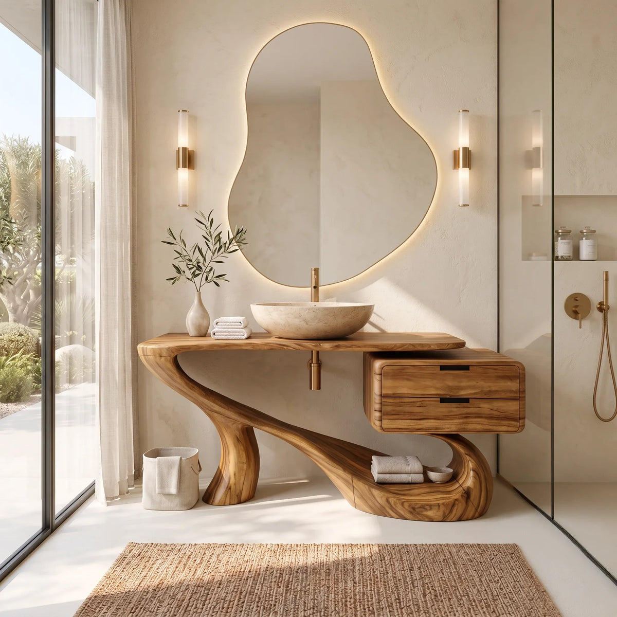 Modern Bathroom Vanity Sculptural Curve With Drawer For Primary Suite
