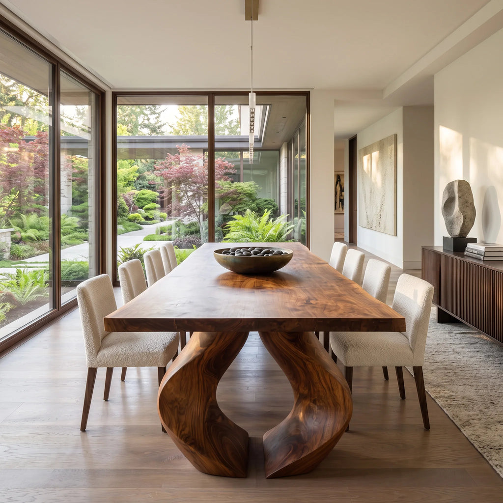 Modern Natural Wood Dining Table Sculptural Base For Dining Room