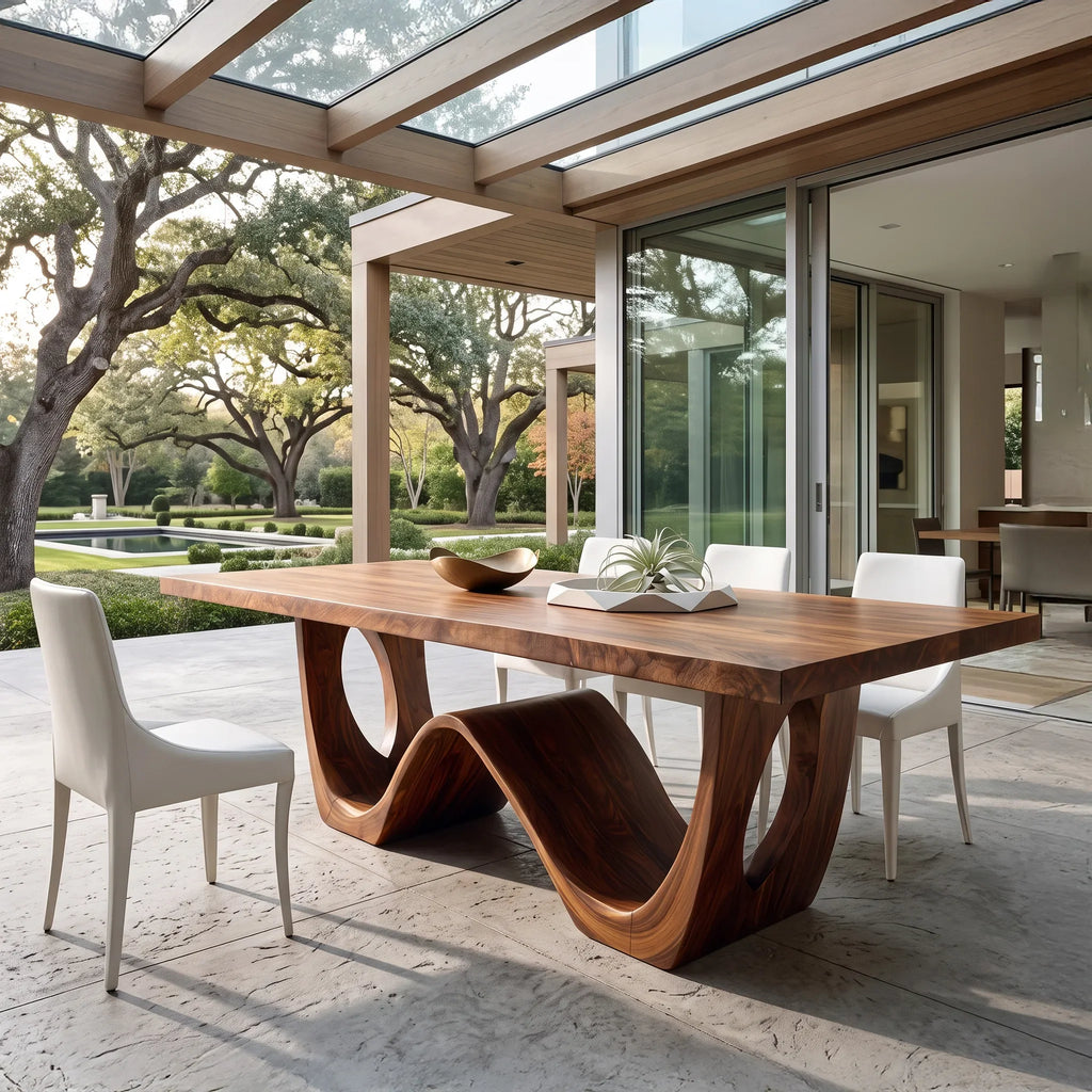 Modern Wood Dining Table Curved Base For Dining Room
