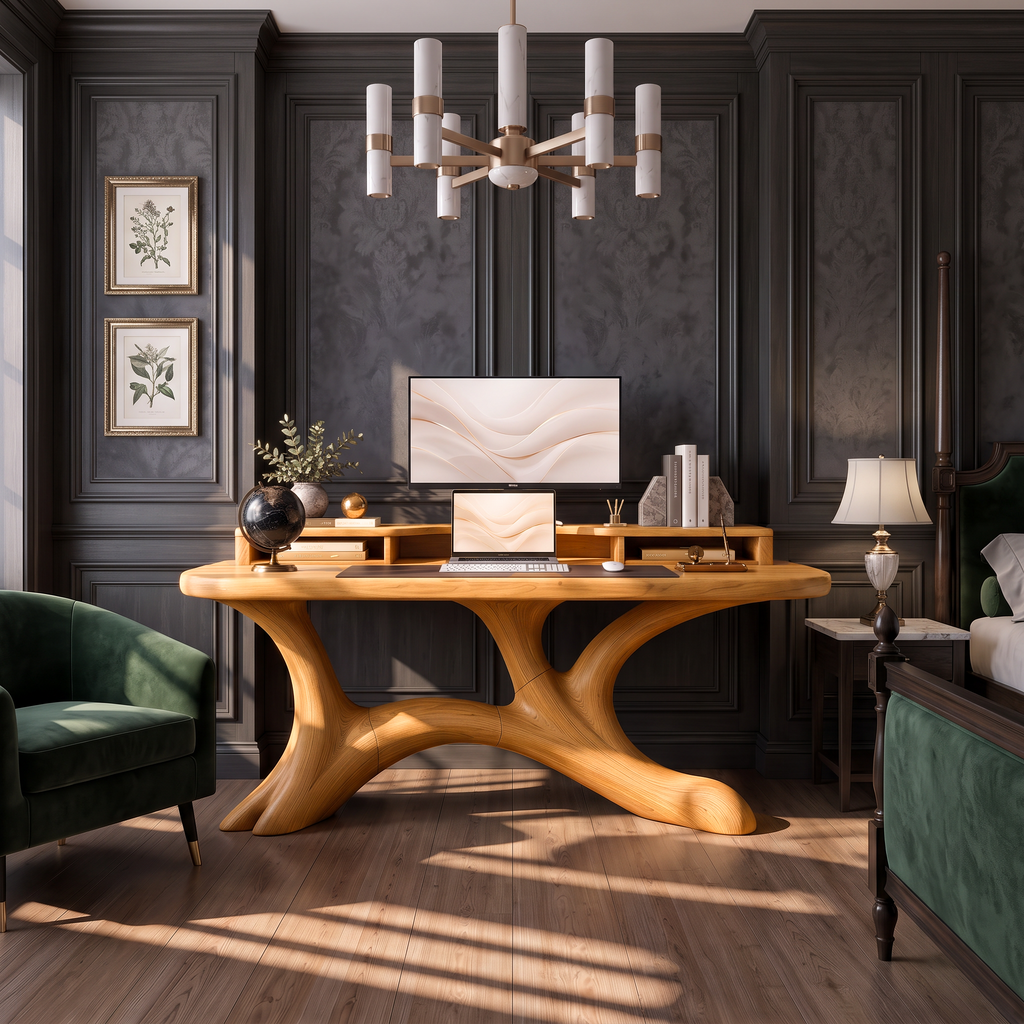 Scandinavian Corner Desk With Raised Monitor Stand For Home Office