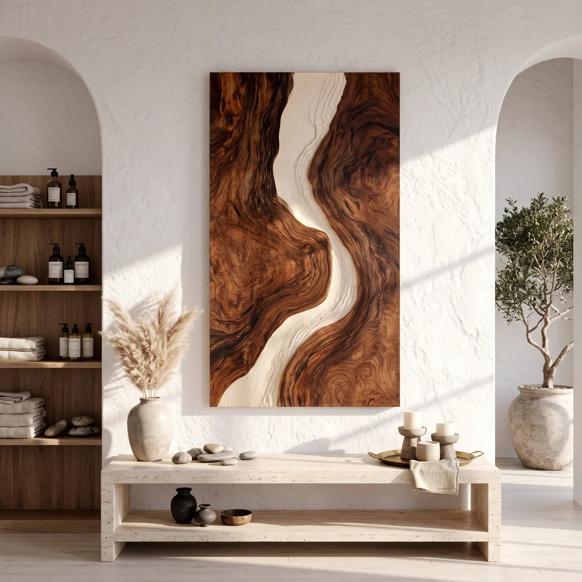 Mid Century Flowing River Wood Wall Art Dining Room