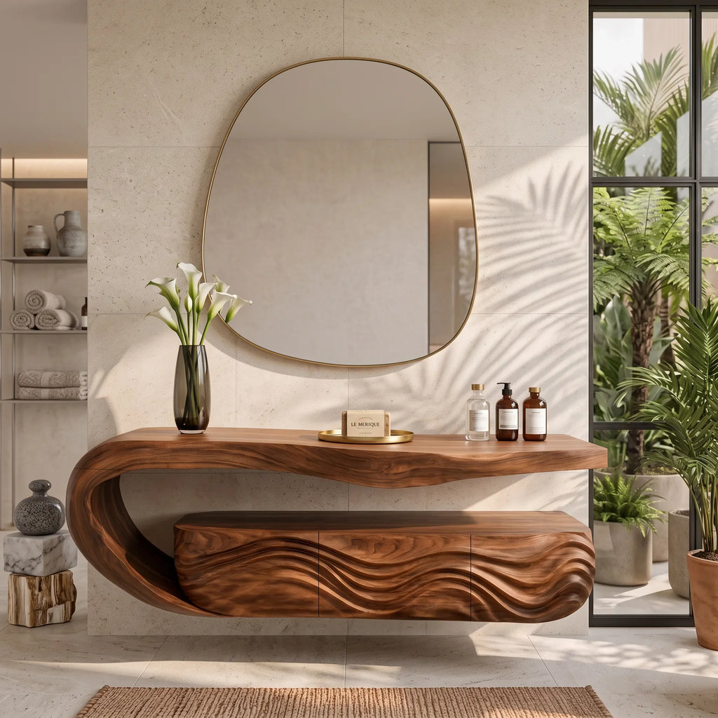 Minimalist Floating Bathroom Vanity Wave Carved Cabinet For Modern Bathroom
