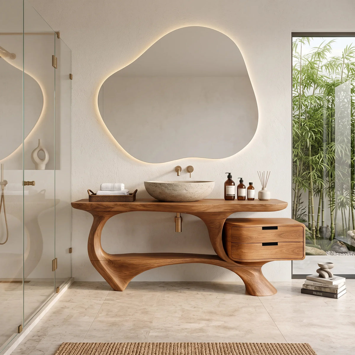 Minimal Bathroom Vanity Sculptural Loop Cabinet For Luxury Homes