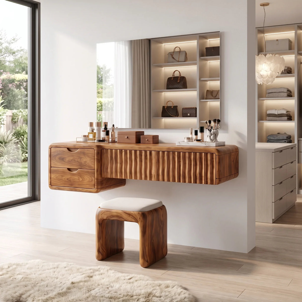 Refined Small Makeup Vanity Beauty Vanity Desk Floating Drawers For Dressing Room