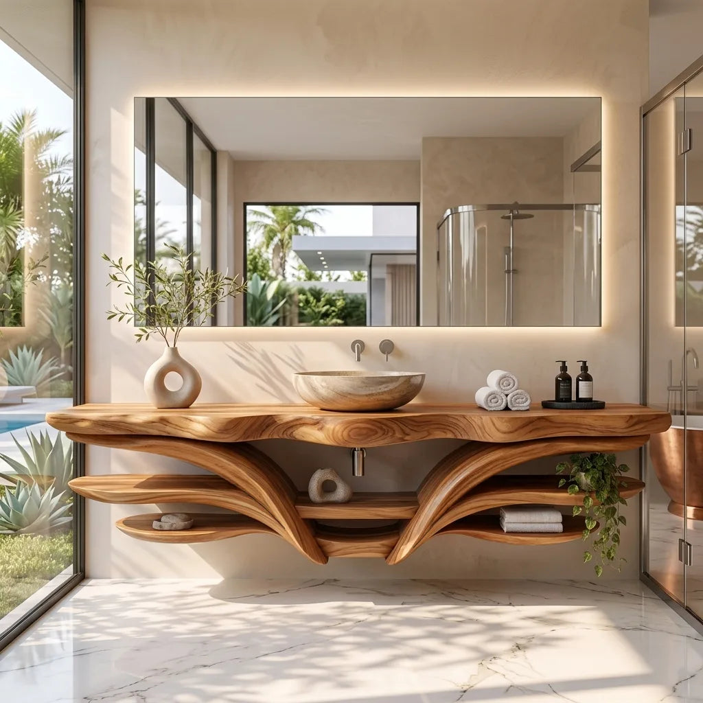 Organic Modern Floating Bathroom Vanity Branch Shelves For Luxury Bathroom