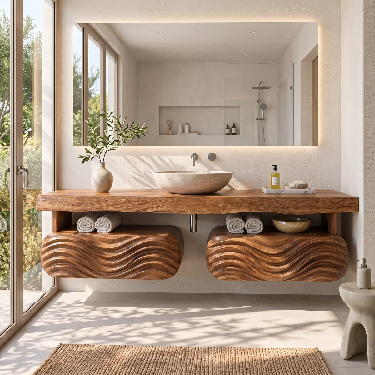 Coastal Modern Floating Bathroom Vanity Wave Cabinet For Minimalist Bathroom