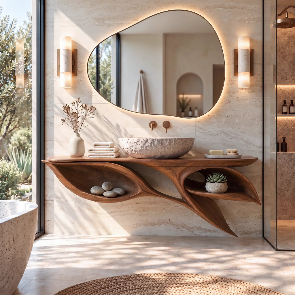 Contemporary Floating Bathroom Vanity Open Shelves For Luxury Bathroom