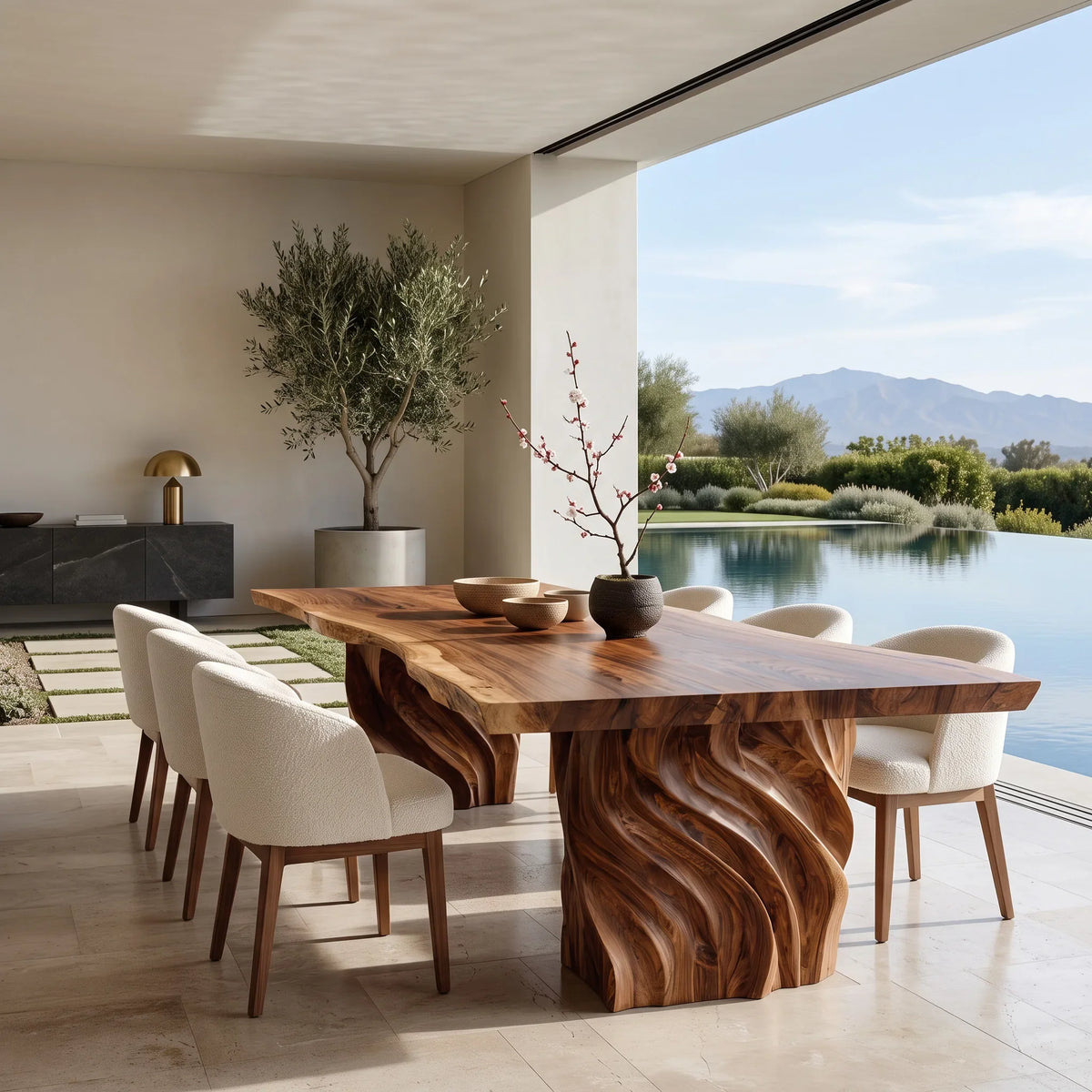 Luxury Natural Wood Dining Table Carved Pedestal For Dining Room