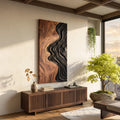Japandi Flowing Wave Wooden Wall Sculpture Modern Foyer