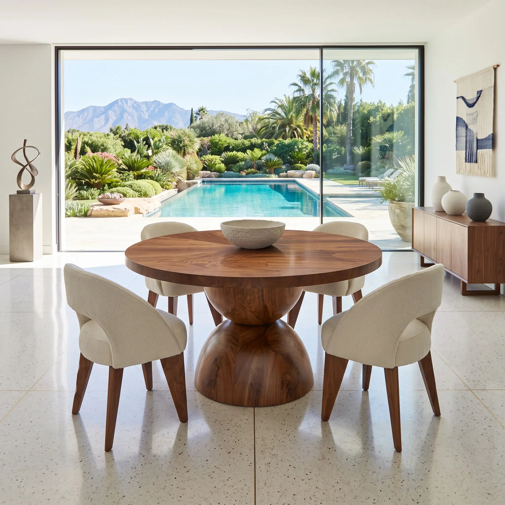 Contemporary Faceted Base Round Dining Table For Dining Room