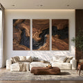 Modern Layered Wave Triptych Wood Wall Art Living Room