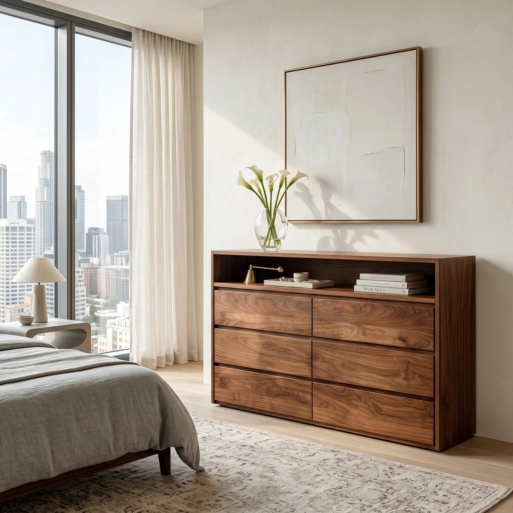 Modern Open Shelf Wooden Dresser For Bedroom