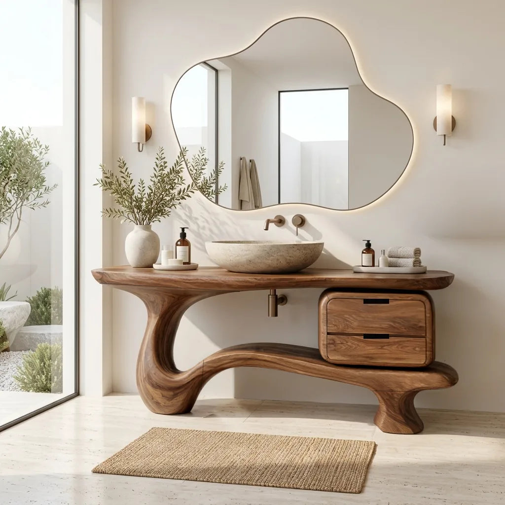 Contemporary Bathroom Vanity Curved Base With Drawer For Modern Ensuite