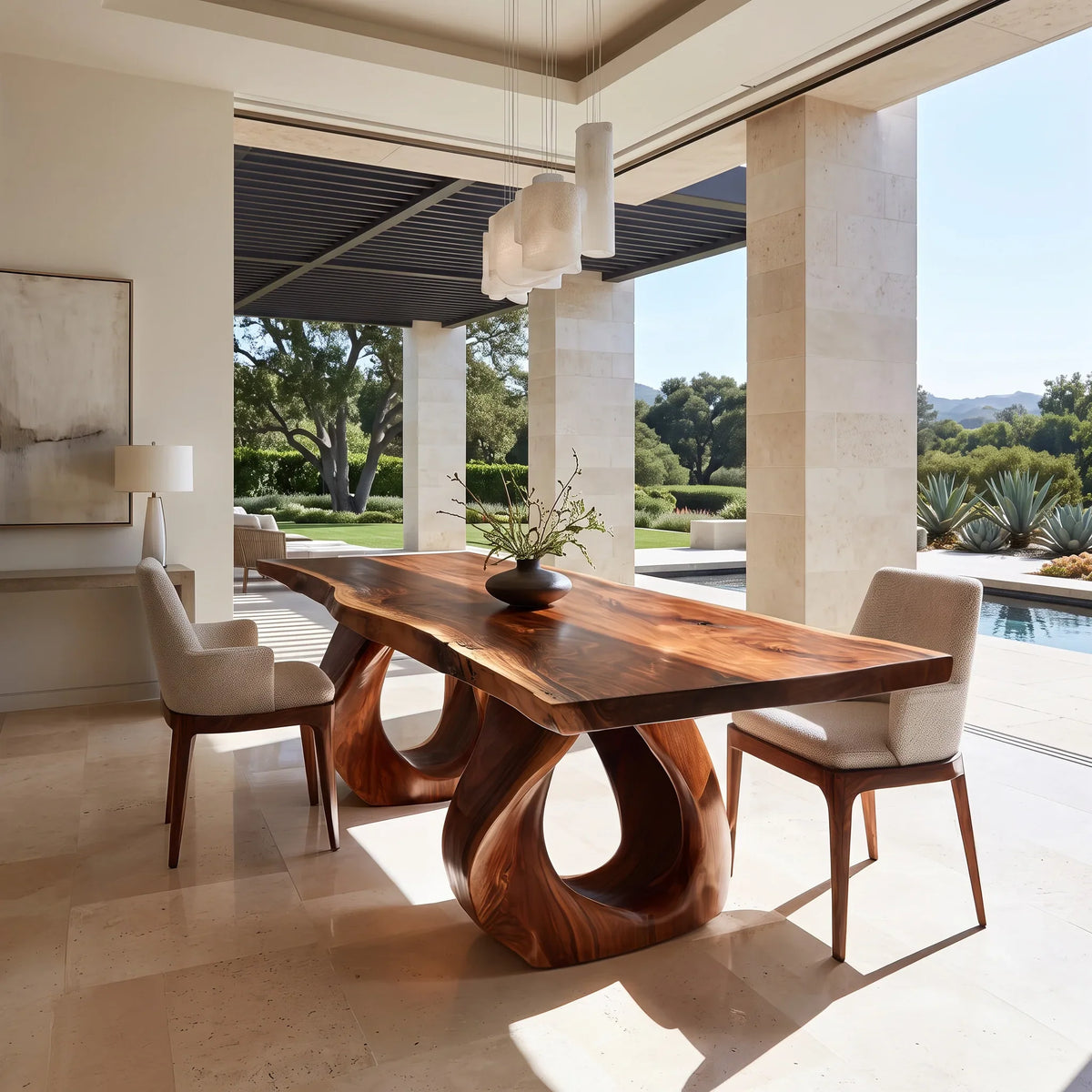 Luxury Live Edge Wood Dining Table Sculptural Base For Dining Room