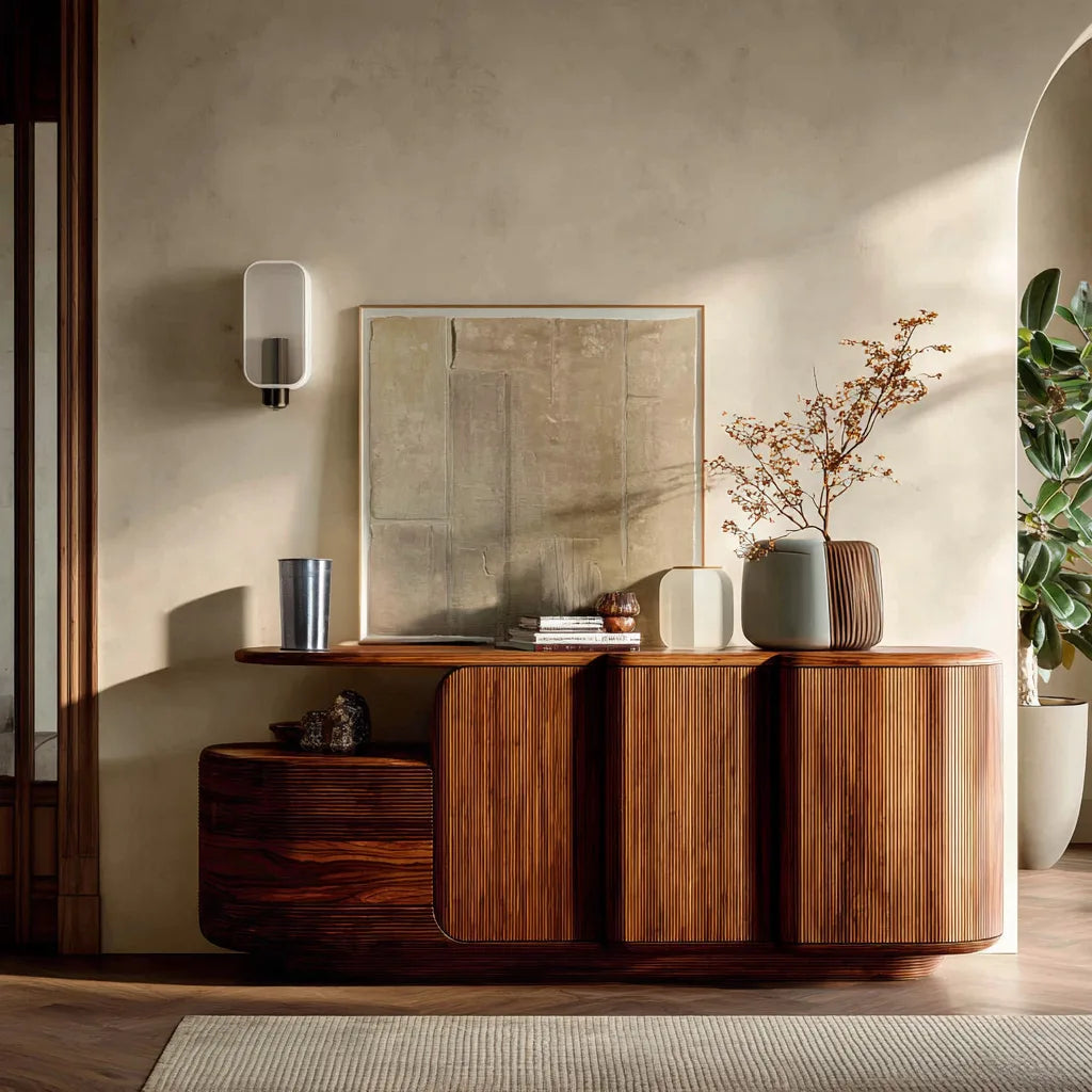 Contemporary Fluted Storage Sideboard For Entryway