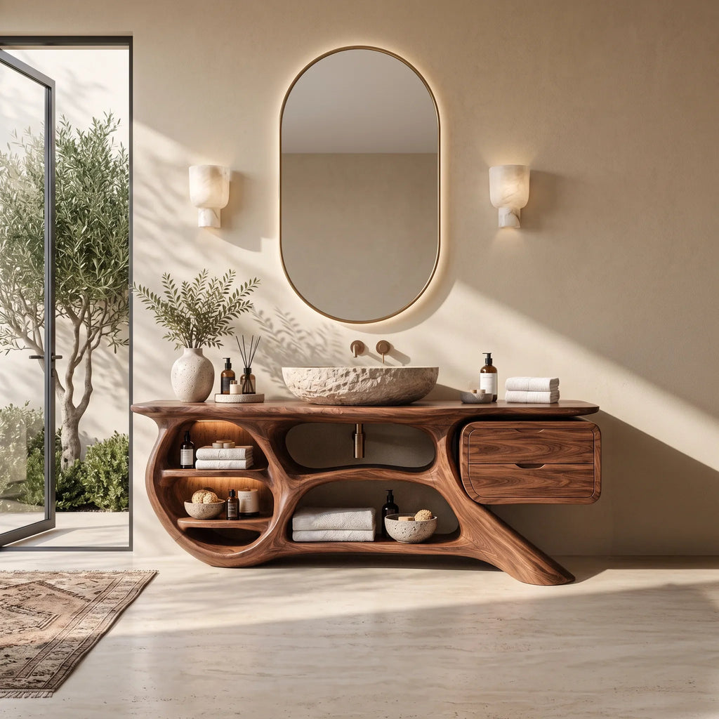Organic Modern Bathroom Vanity Shelves With Drawers For Luxury Homes