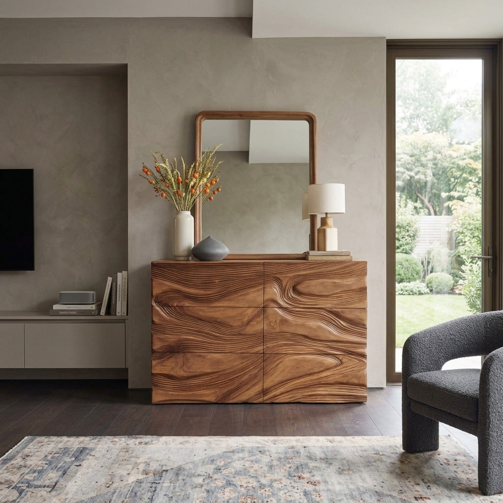 Contemporary Sculptural Carved Dresser For Living Room