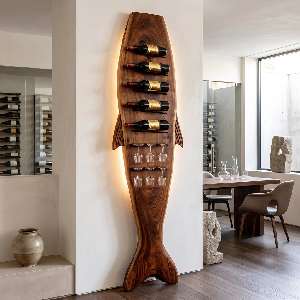 Modern Sculptural Wine Rack With Glass Holder For Dining Room