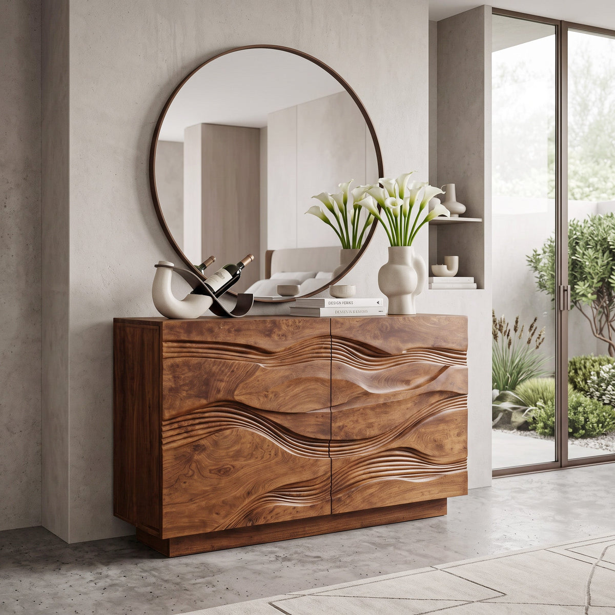 Modern Flowing Carved Dresser For Bedroom