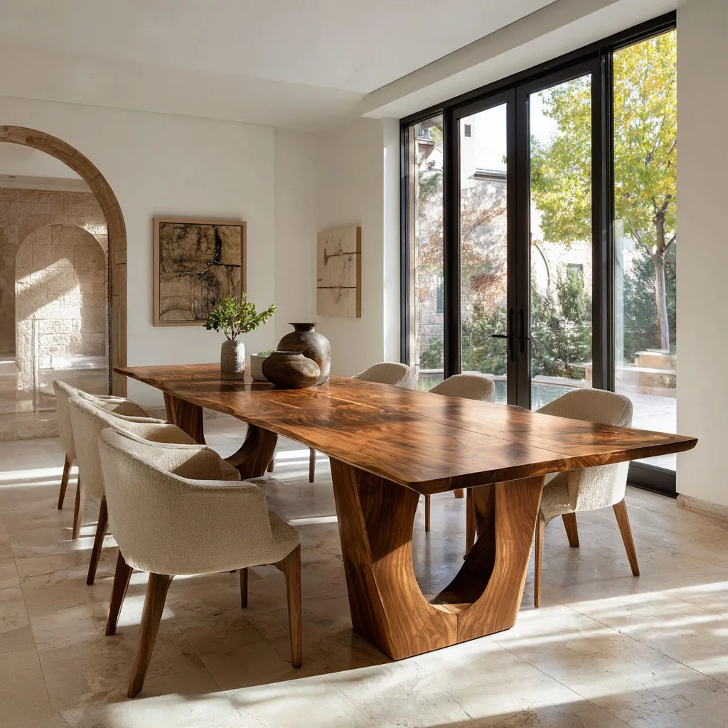 Modern Live Edge Wood Dining Table Sculptural Base For Dining Room