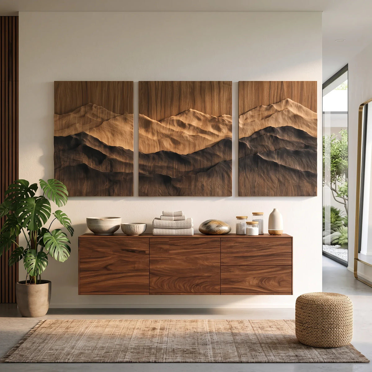 Mid Century Mountain Wood Wall Art Living Room