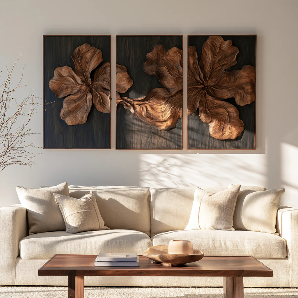 Handcrafted Floral Relief 3D Wall Decor Living Room