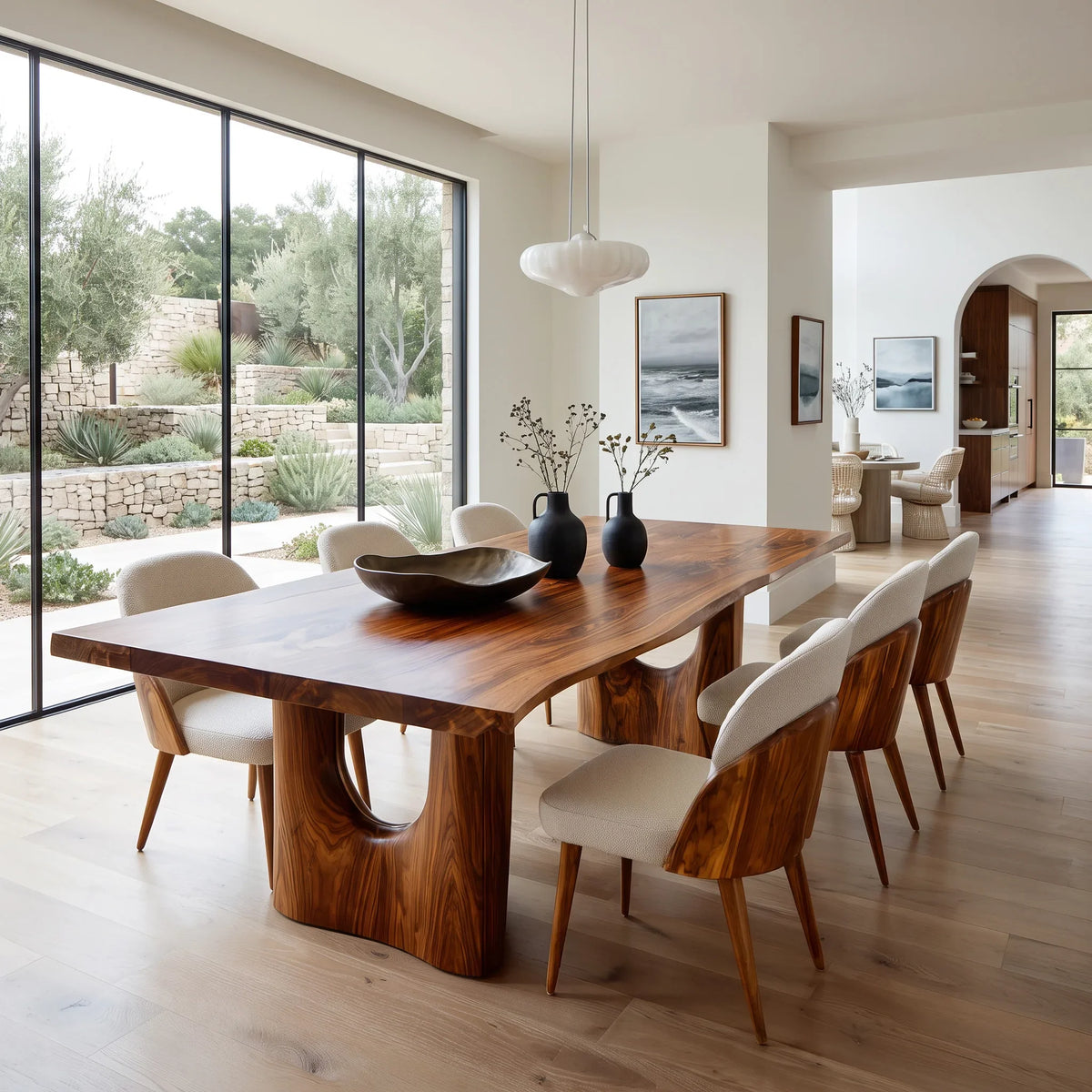 Contemporary Natural Wood Dining Table Cutout Base For Dining Room
