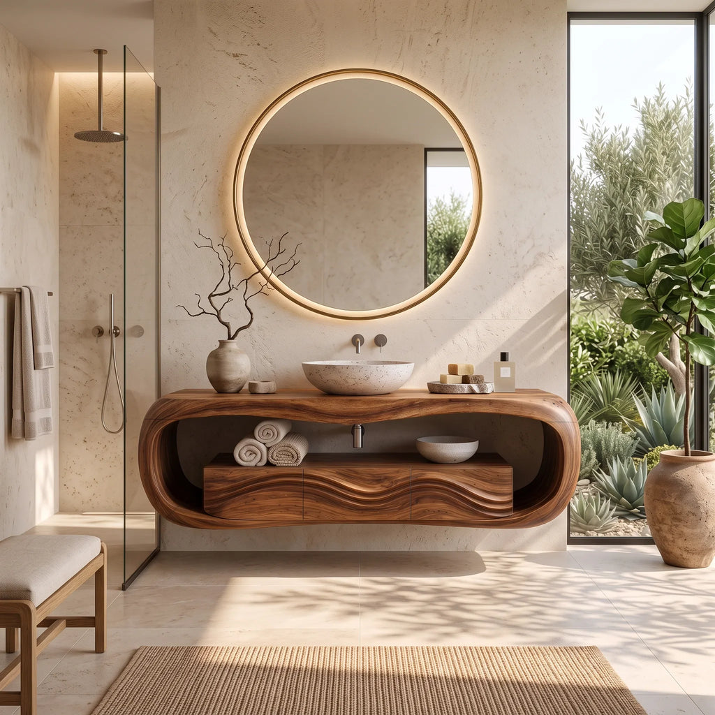 Sculptural Wall Mounted Bathroom Vanity Curved Shelves For Luxury Bathroom