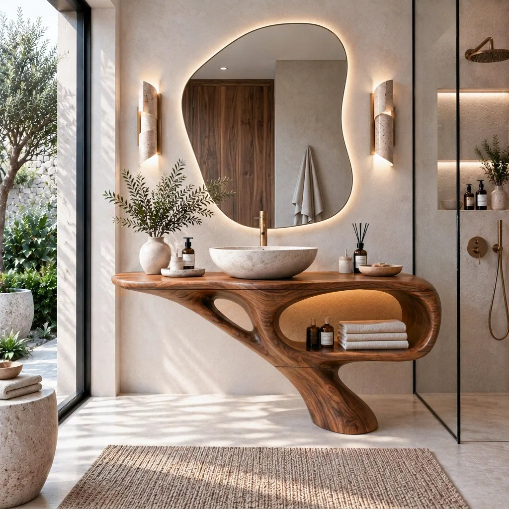 Organic Modern Bathroom Vanity Open Shelf For Spa Bathroom
