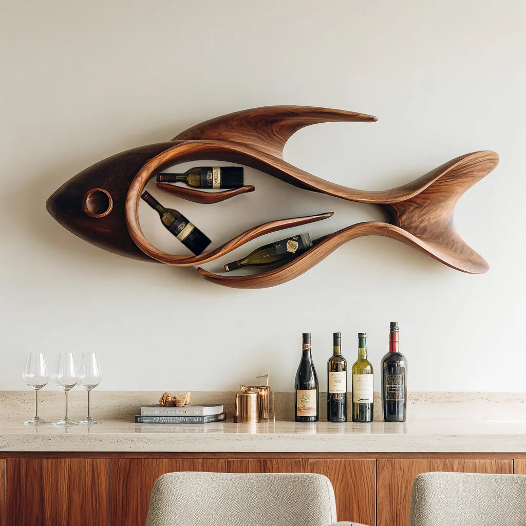 Contemporary Sculptural Fish Wine Rack For Home Bar
