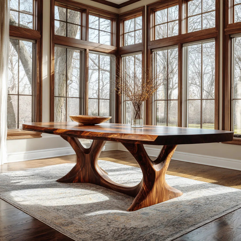 Contemporary Natural Wood Dining Table Organic Base For Dining Room