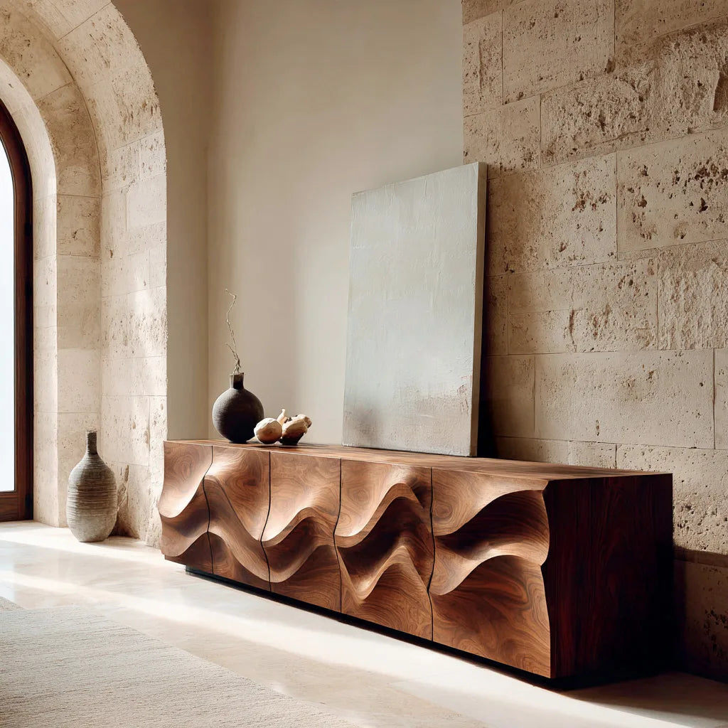Modern Sculptural Relief Sideboard For Hallway