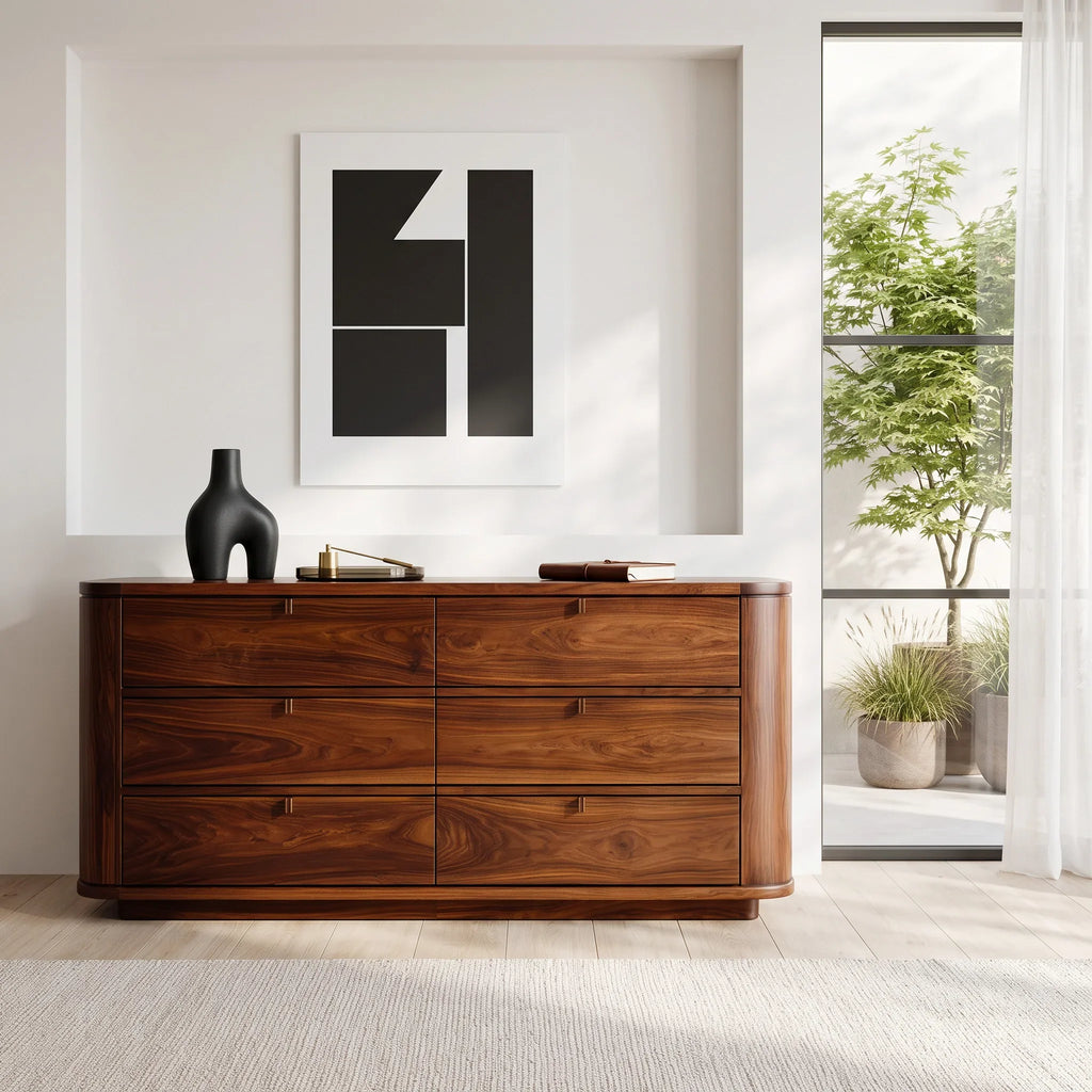 Contemporary Curved Six Drawer Dresser For Bedroom