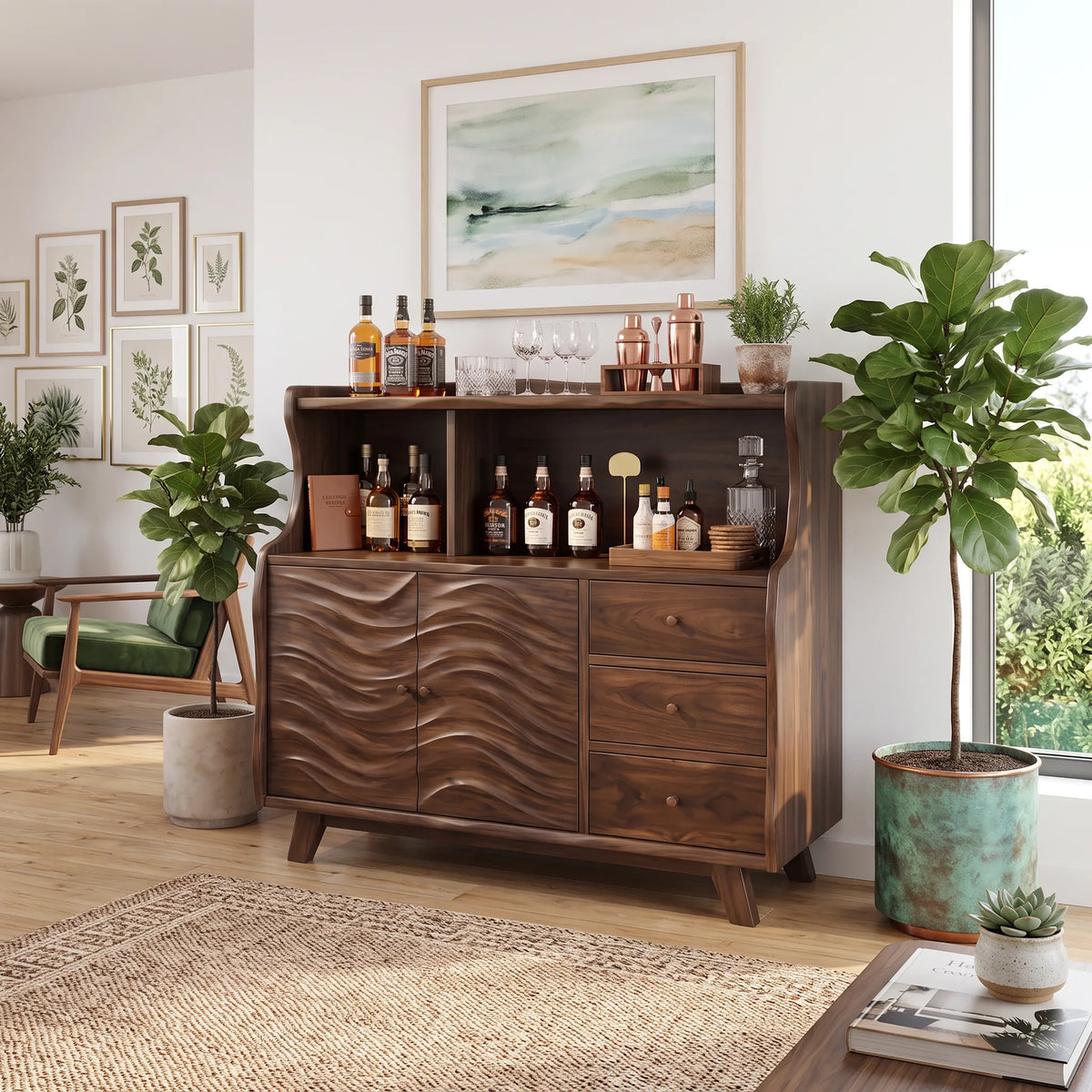 Mid Century Liquor Cabinet With Storage Living Room