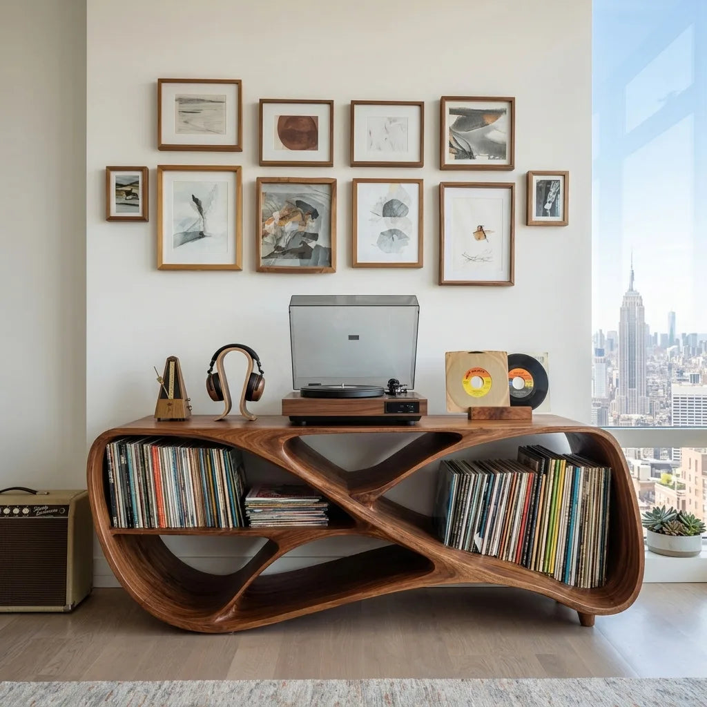 Contemporary Wooden Record Player Console For Living Room
