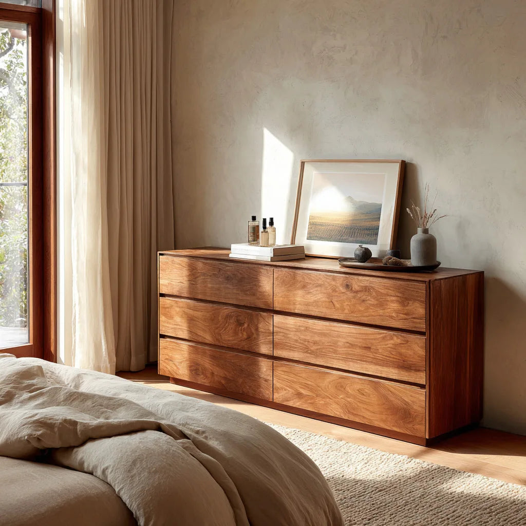 Modern Minimal Wooden Six Drawer Dresser For Bedroom