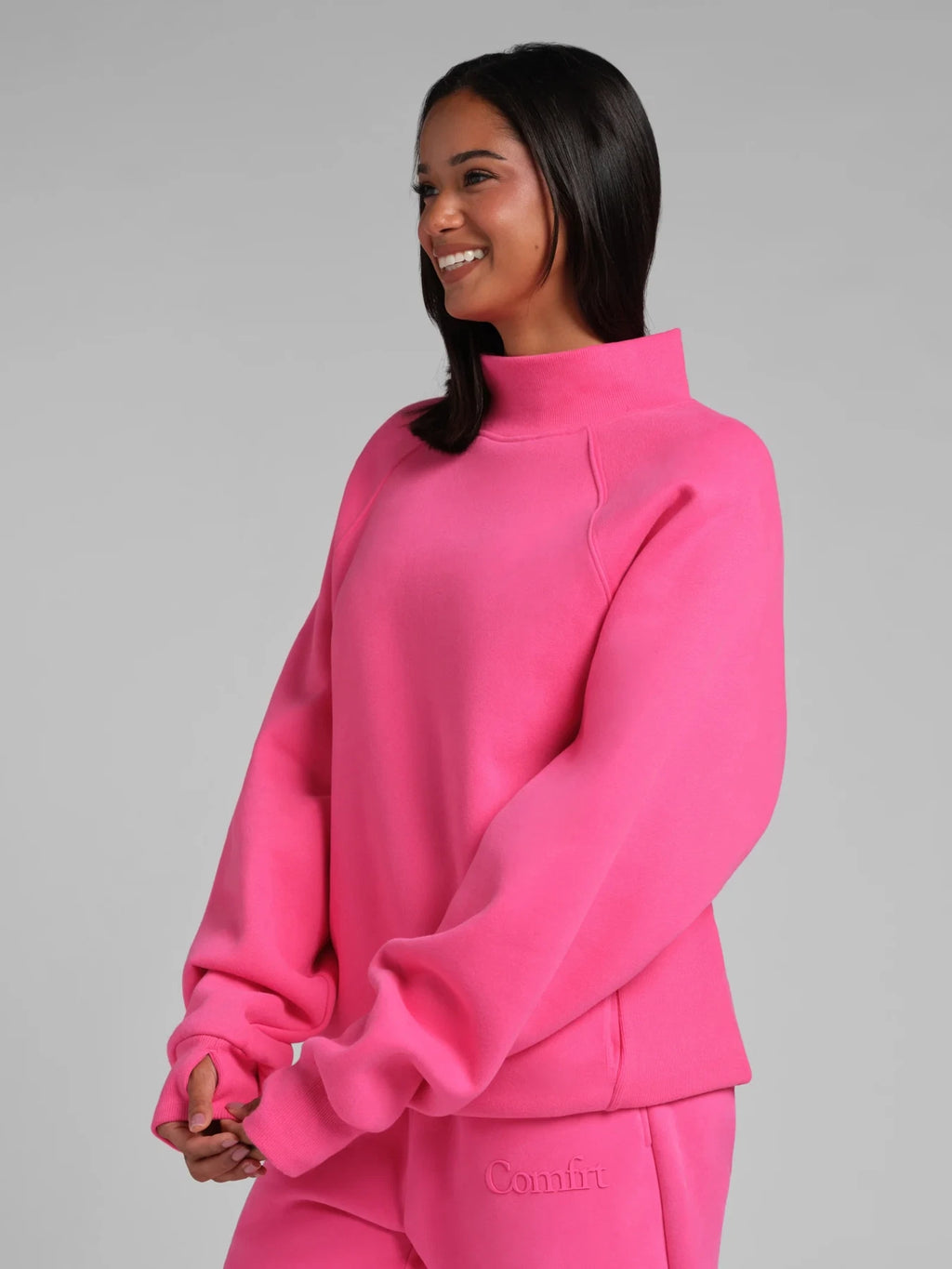 Mock Neck Sweatshirt - Hot Pink