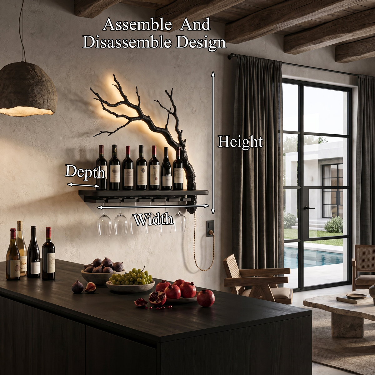 Rustic Wall Mounted Wine Rack With Wine Glass Holder For Dining Room And Home Bar