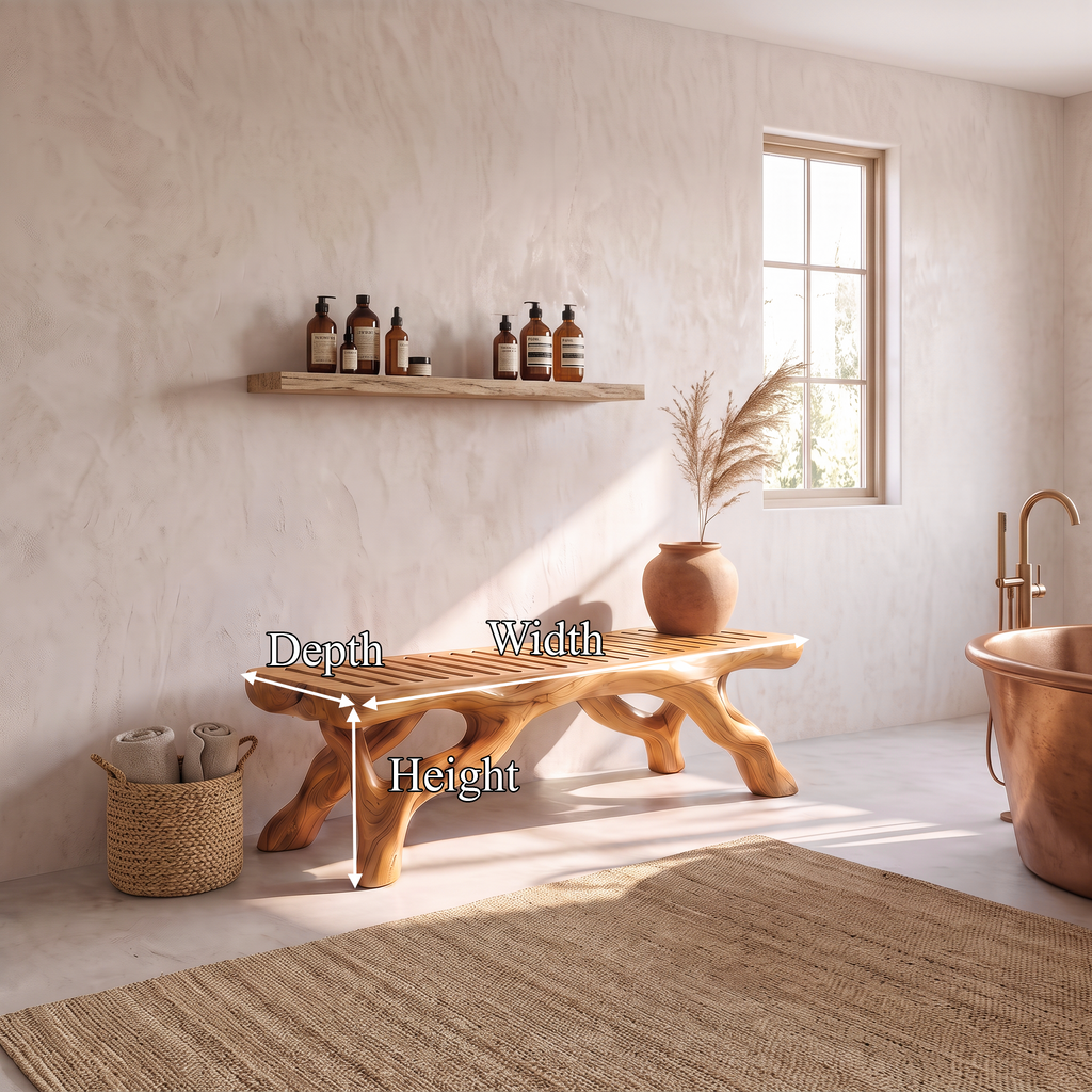 Organic Bathroom Bench With Branch Inspired Sculptural Legs For Bathroom